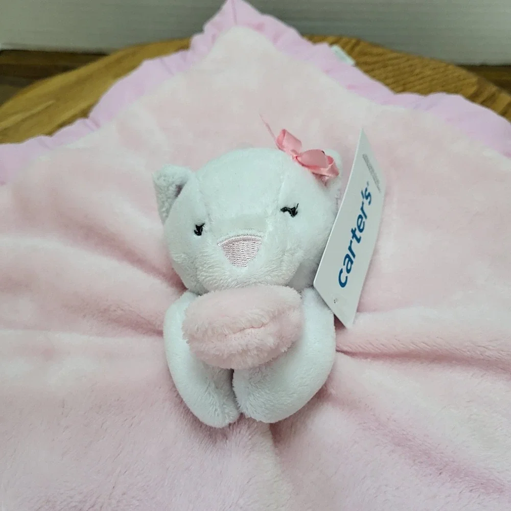 NWT Carter's White Plush Kitten Kitty Cat Lovey Pink Security Snuggle Blanket